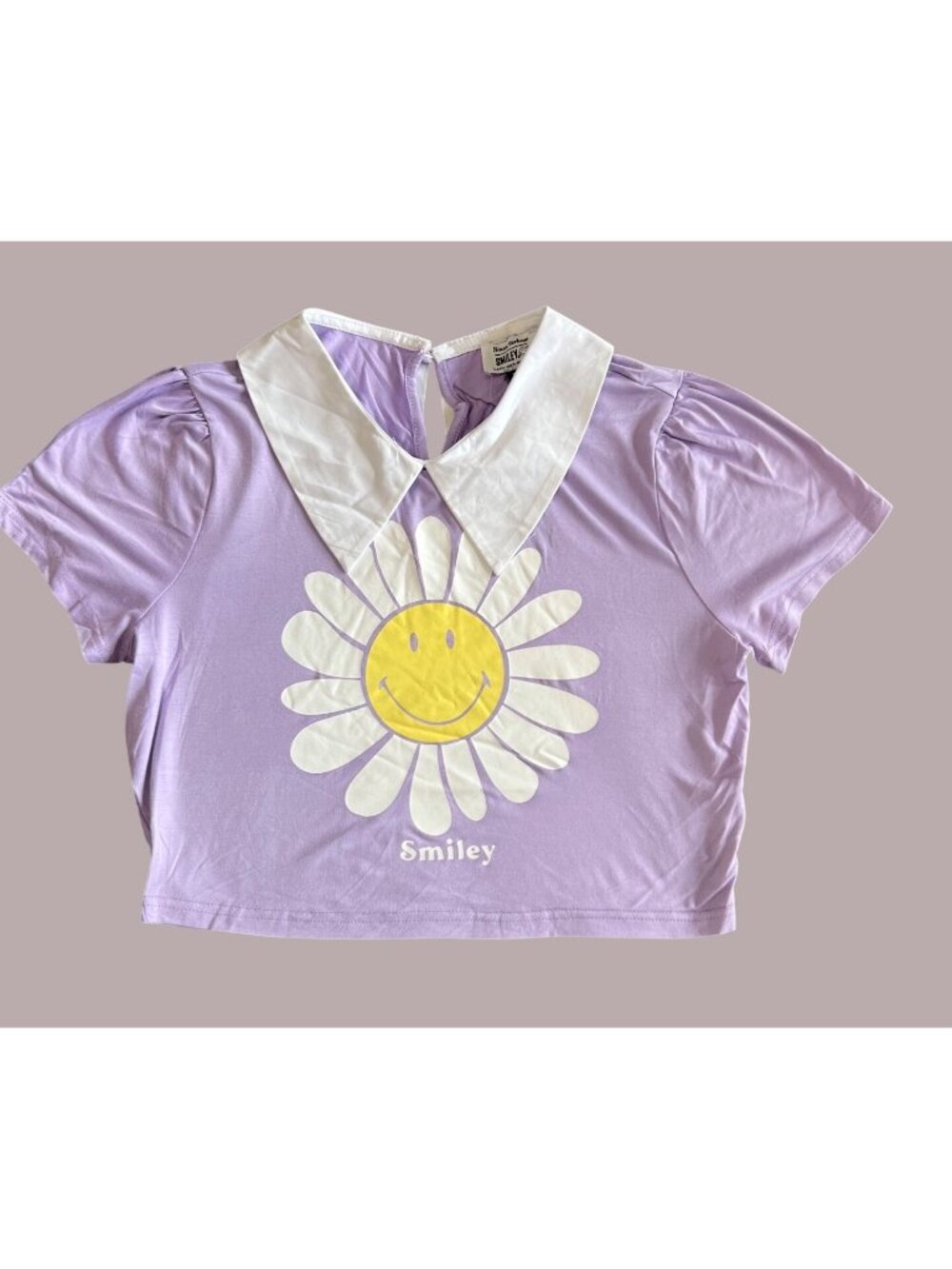 Smak Parlour Smiley Purple Crop Top With Daisy Collar M